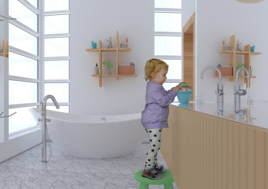 Human scale — child using the product